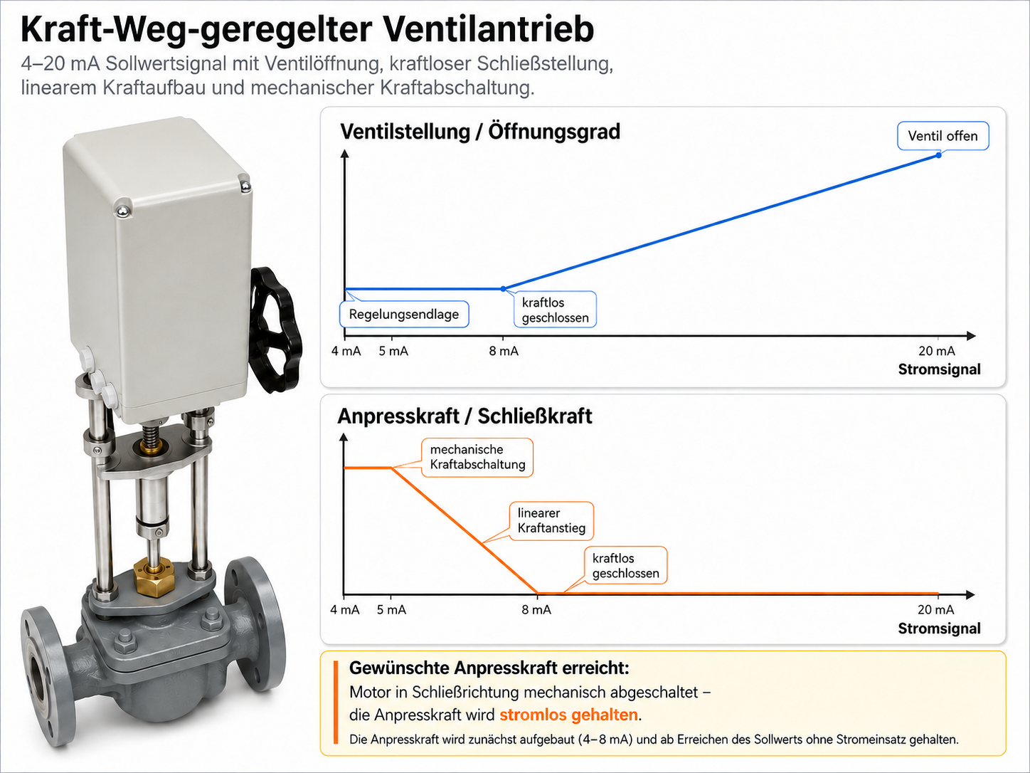 Kraft-Weg-geregelter Ventilantrieb